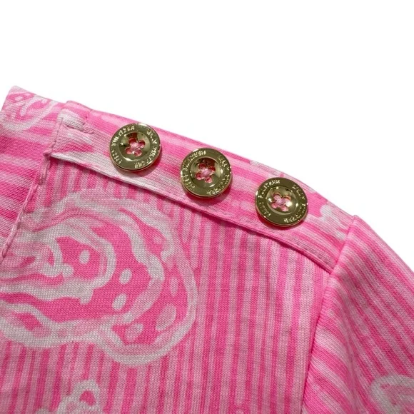 NWOT Lilly Pulitzer Barreto Cotton Top Short Sleeve Gold Button Beach Pink M - Picture 6 of 12